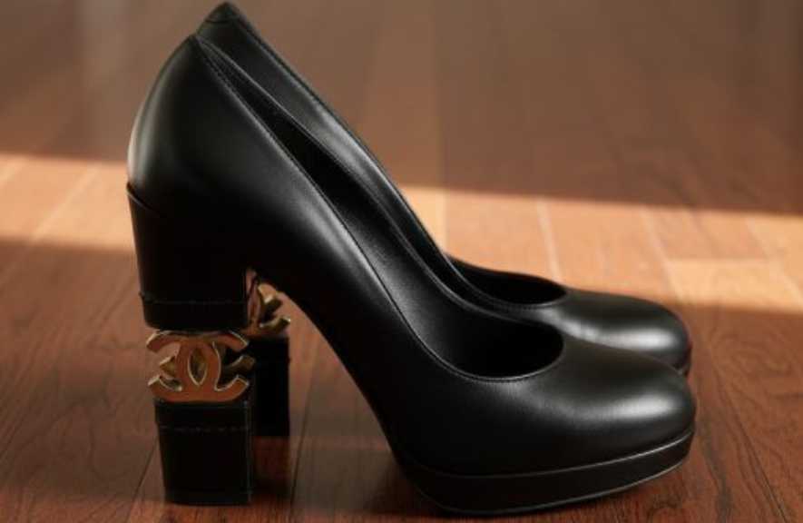 Foto de Scarpin Chanel com Salto escultural com o símbolo CC encrustrado no salto alto em formato bloco.
