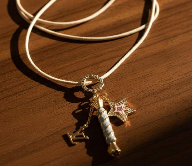 Foto de um colar da marca de luxo Louis Vuitton.