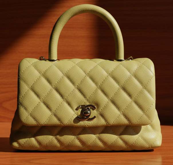 Foto de bolsa Chanel na cor amarela modelo Coco Handle.