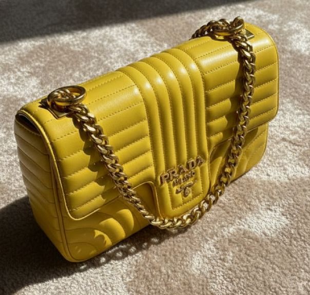Foto de bolsa Prada Diagramme na cor amarela.