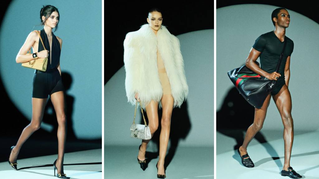 Montagem de fotos da Coleção Gucci Pre-Fall 2026..