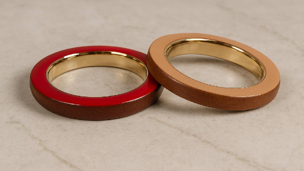 Foto de pulseiras de luxo na Cyber Week, modelo Wood da Ferragamo.