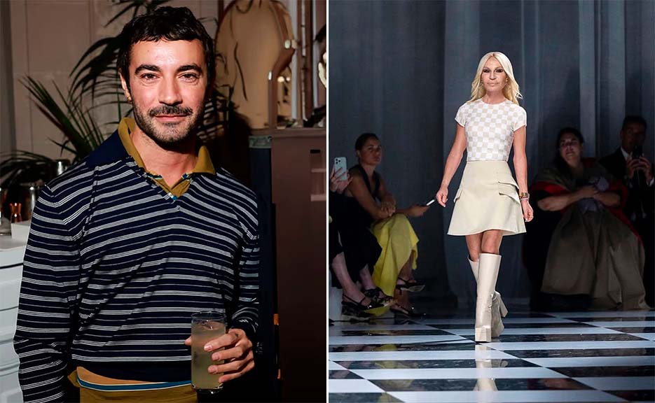 Montagem de fotos de Dario Vitale que deixa a Versace ao lado de Donatella Versace.