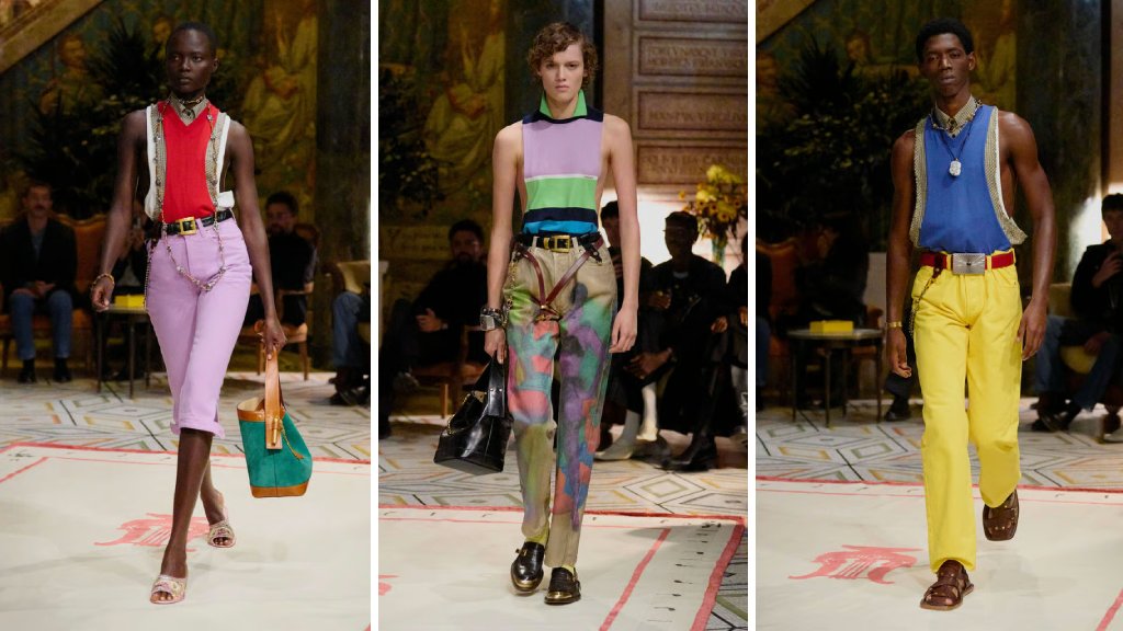 Montagem de fotos de Looks da única coleção assinada por Dario Vitale à frente da Versace.