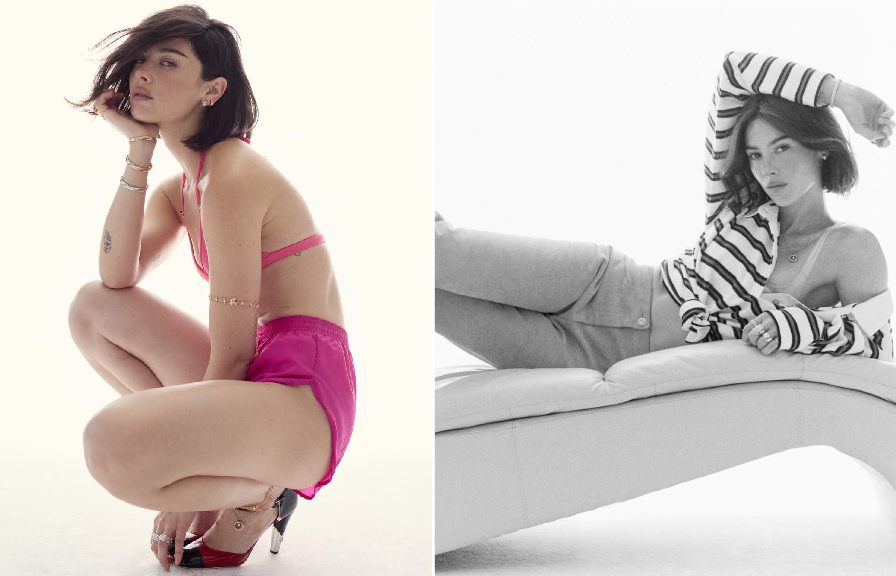 Montagem de fotos de Grace Abrams usando roupas e joias Chanel.