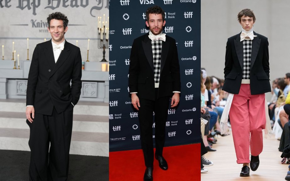 Montagem de fotos do ator Josh O'Connor com looks Dior por Jonathan Anderson.