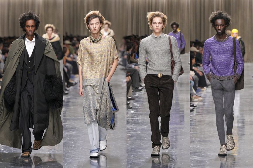 Montagem de fotos do desfile masculino da Christian Dior Inverno 2026 na Paris Fashion Week.