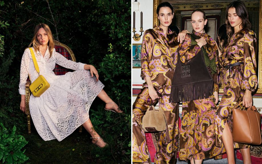 Montagem de peças de verão da marca de luxo Carolina Herrera.