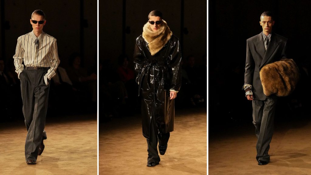 Montagem de fotos do YSL Men's Winter 2026 por Anthony Vaccarello.