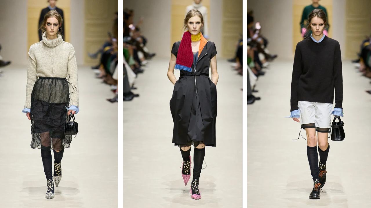 Montagem de looks da Coleção Feminina da Prada.