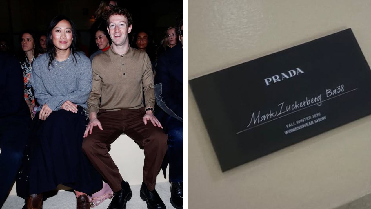 Foto de Mark Zuckerberg na primeira fila do desfile da Prada.