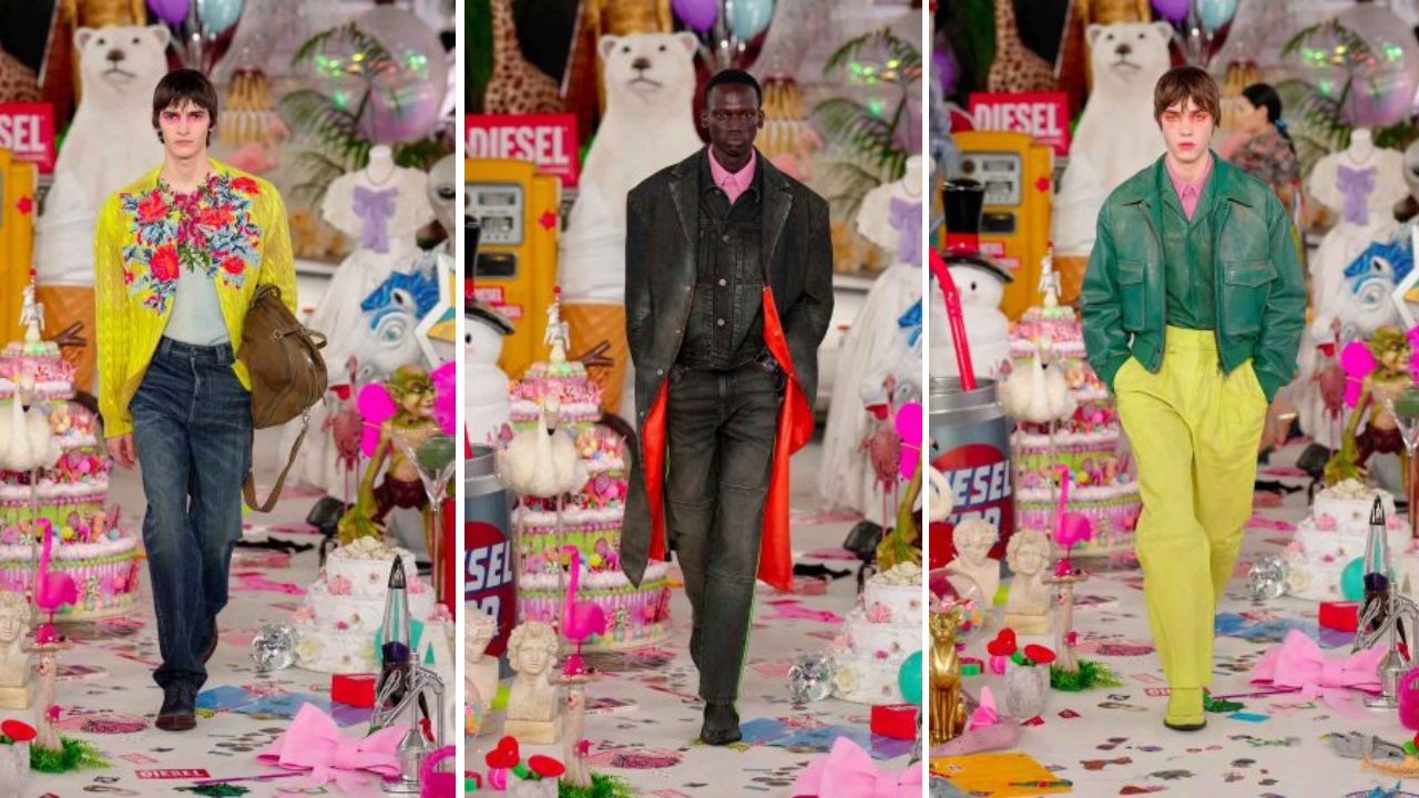 Montagem de fotos da Coleçãp Inverno 2026/27 da Diesel na MFW.