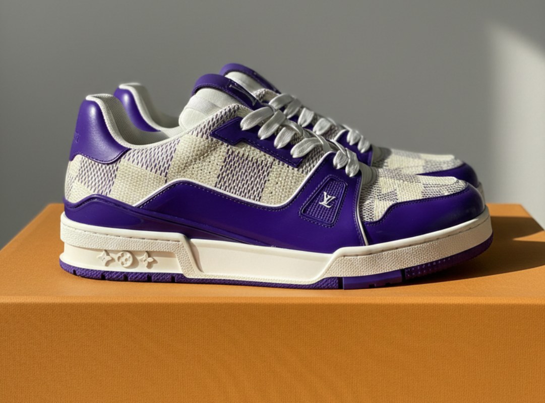 Foto do Sneaker LV Damier Trainer, um dos tênis louis vuitton com os melhores preços.