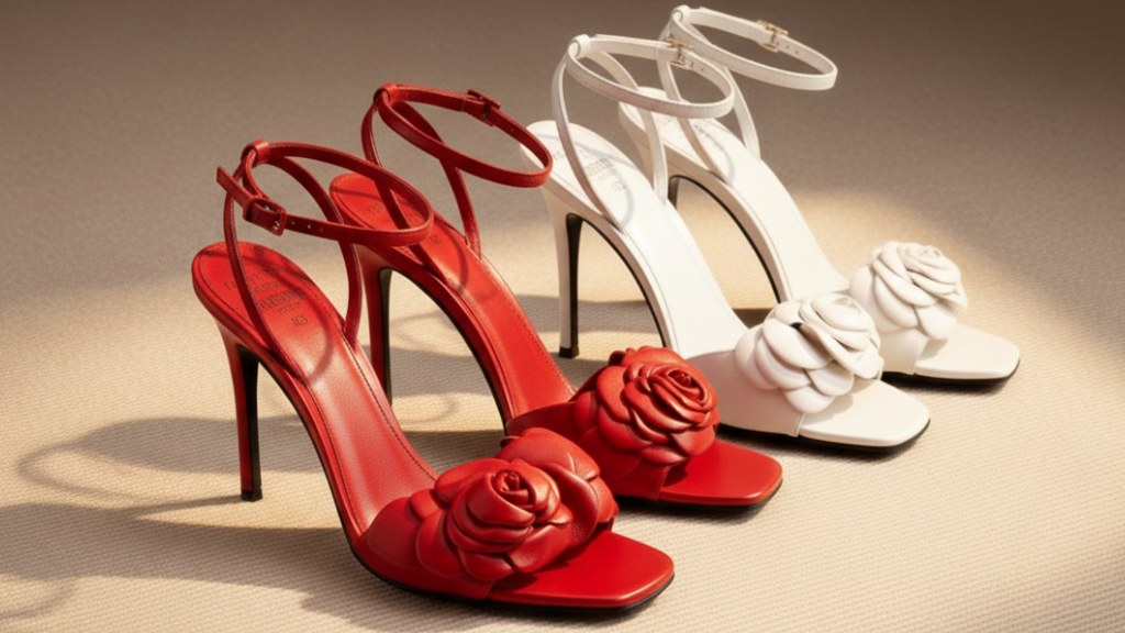 As Tendêncisa de Sapatos para Primavera Verão 2026: Modelos da Valentino com salto anabela, tamancos e rasteiras clássicos e elegantes.