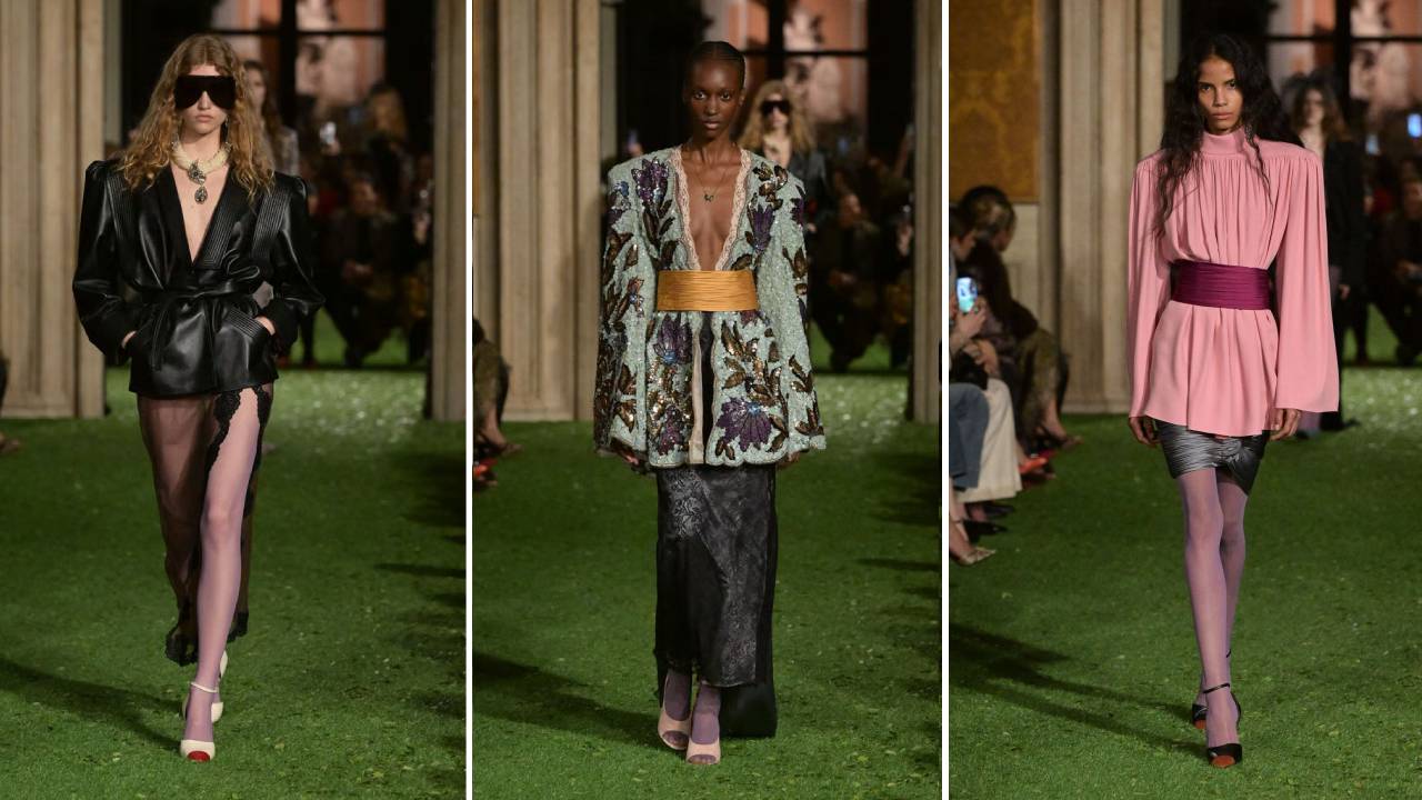 Montagem de fotos de looks do Desfile da Valentino em Roma.