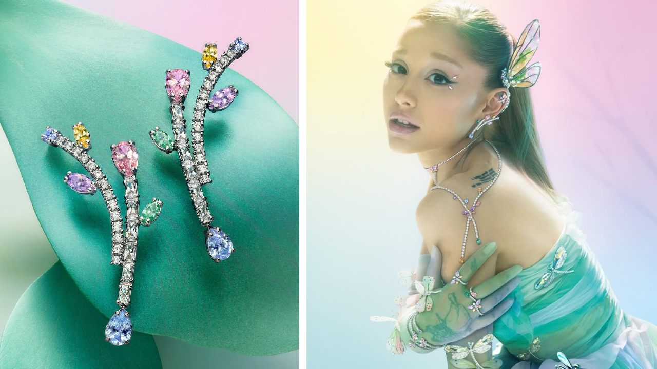 Montagem de fotos da segunda coleção  de joias da Swarovski com Ariana Grande.