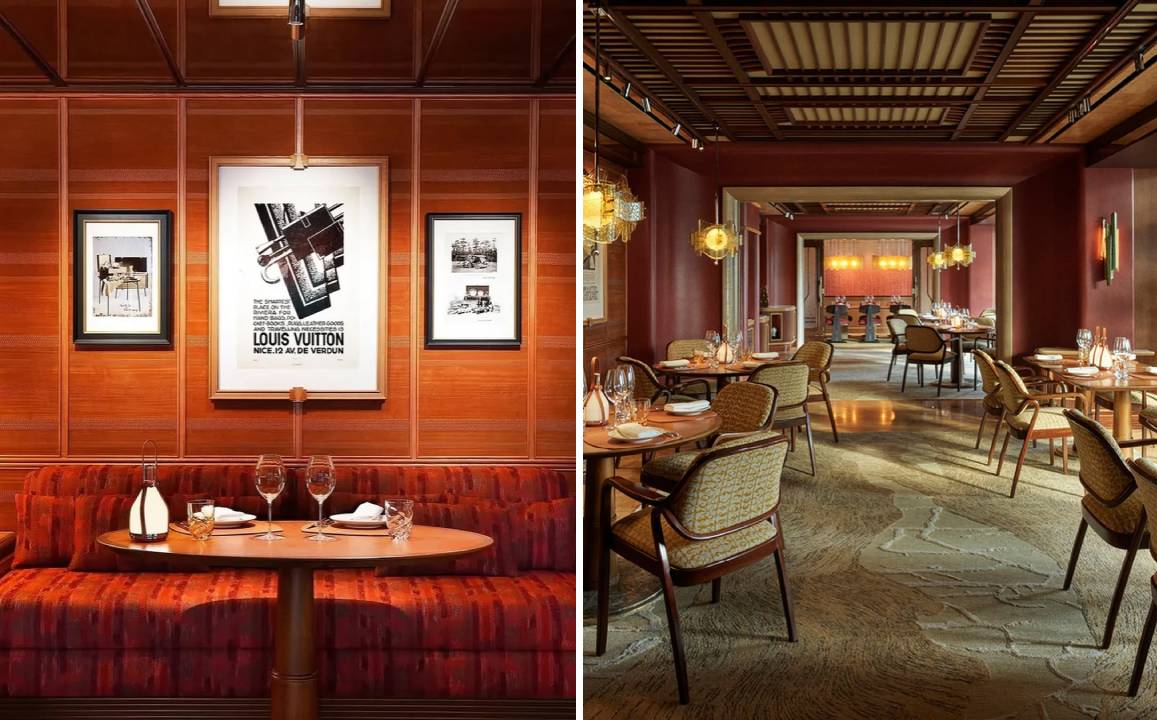 Montagem de fotos do interior do restaurante Louis Vuitton em Seaul.