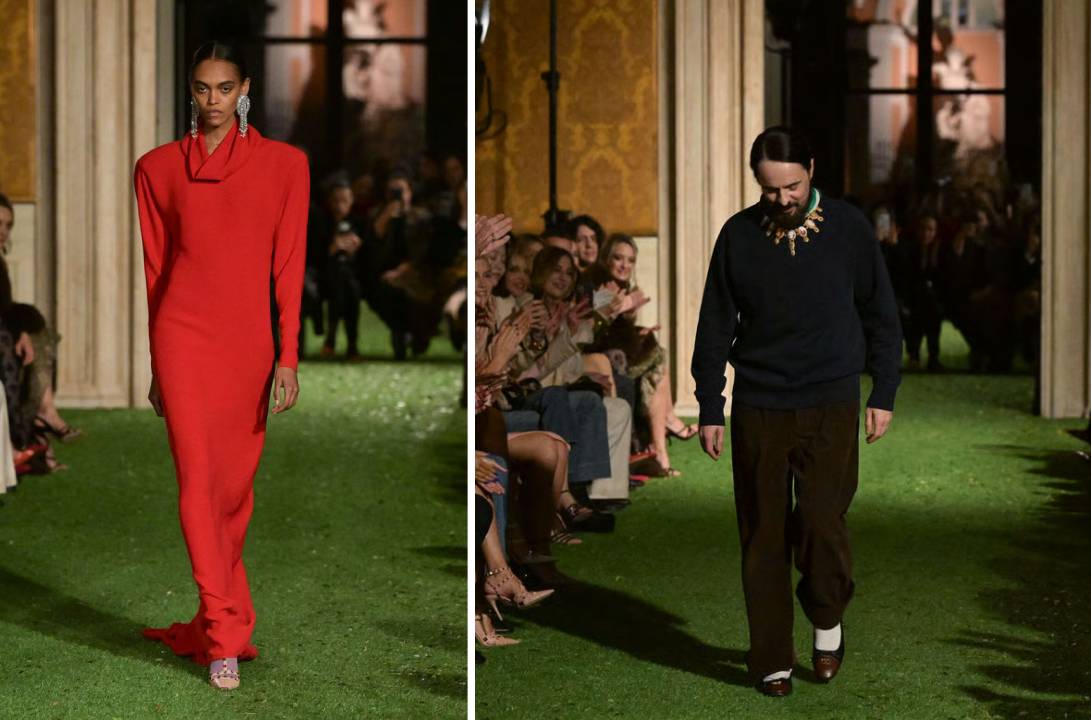 Fotos do Vestido Vermelho Valentino que fechou o Desfile de Alessandro Michele em Roma.