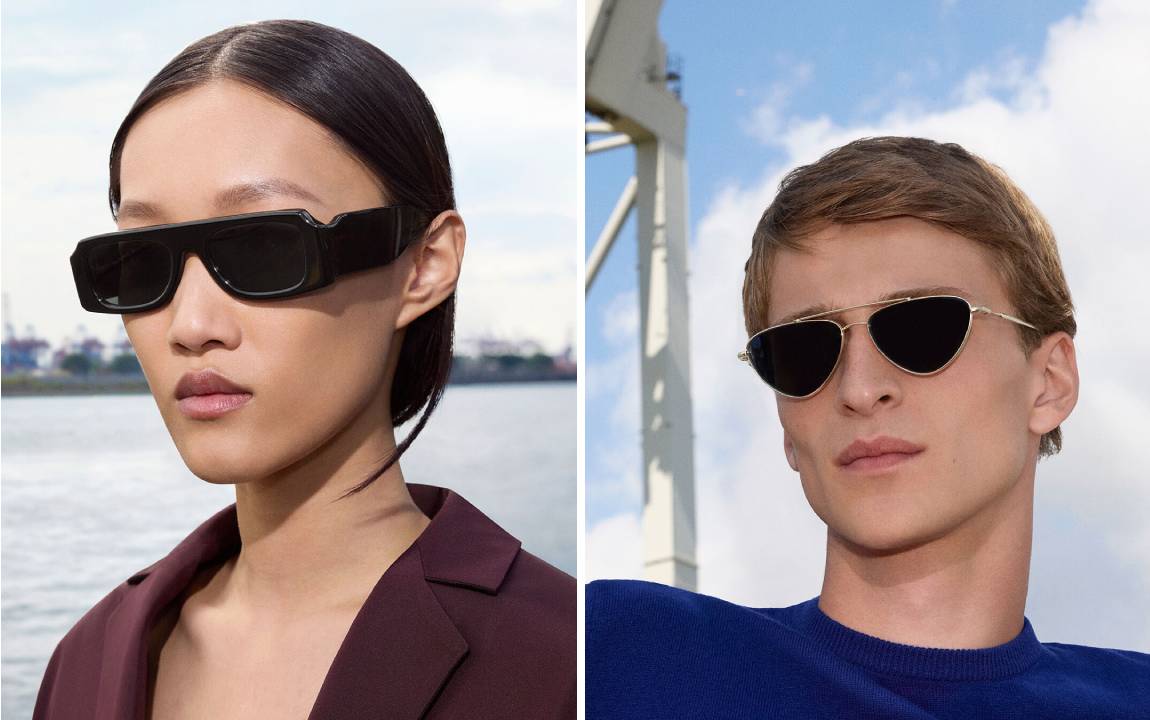 Montagem de fotos dos óculos de sol de luxo.