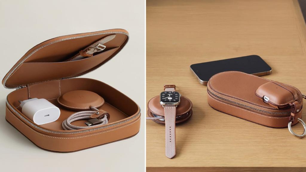 Montagem de fotos da case de carregador da Hermès.