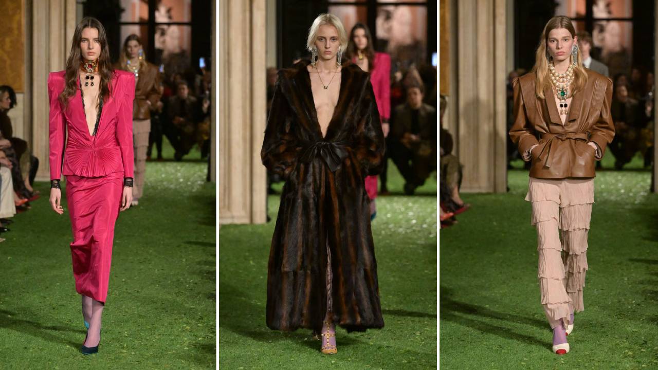 Montagem de fotos do Desfile Valentino Inverno 2026/27 em Roma.