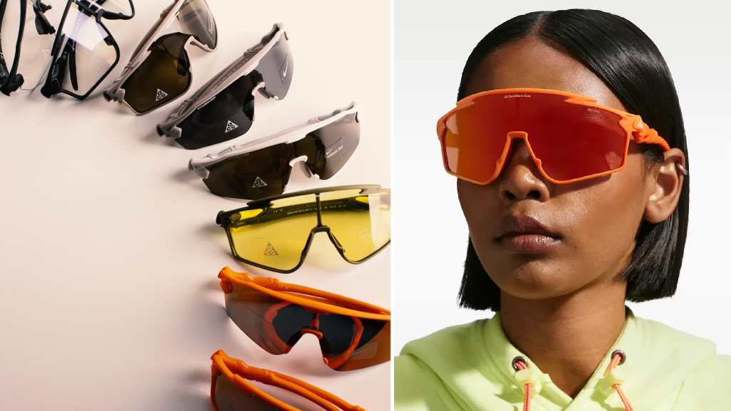 Montagem de fotos de óculos para corrida e exercícios.