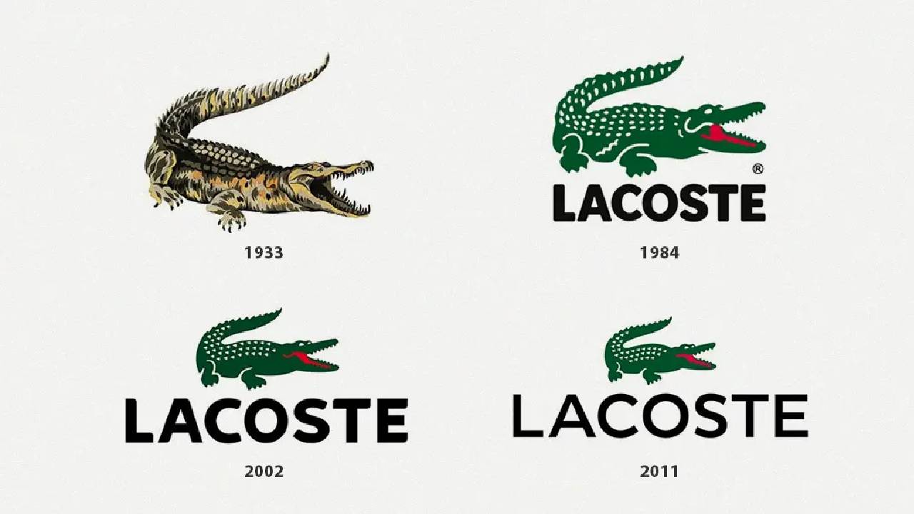 Foto da evolução do logo da Lacoste.