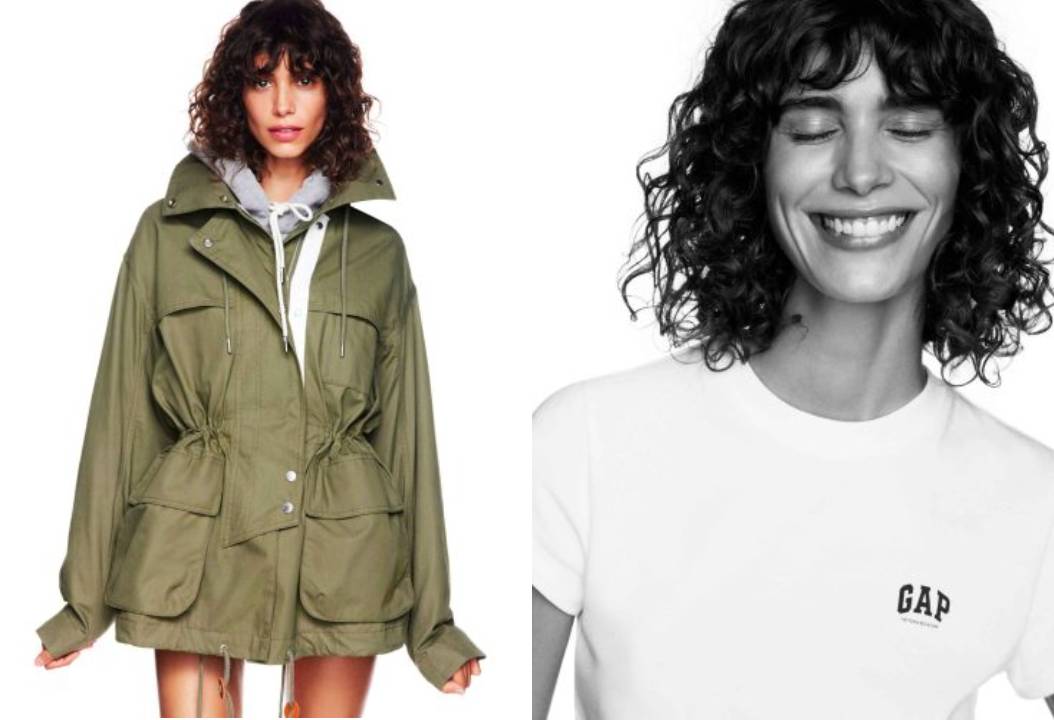 Montagem de fotos de modelo usando a colçeção Victoria Beckham para a Gap.