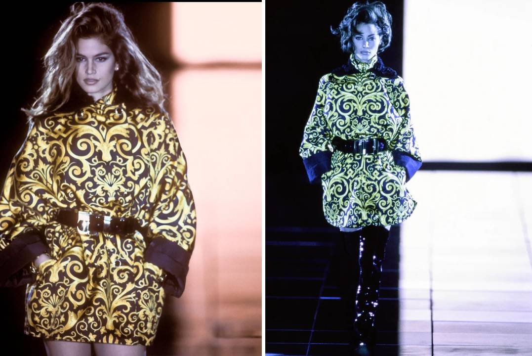 Montagem de fotos do desfile da Coleção barroca Gianni Versace 1991. 