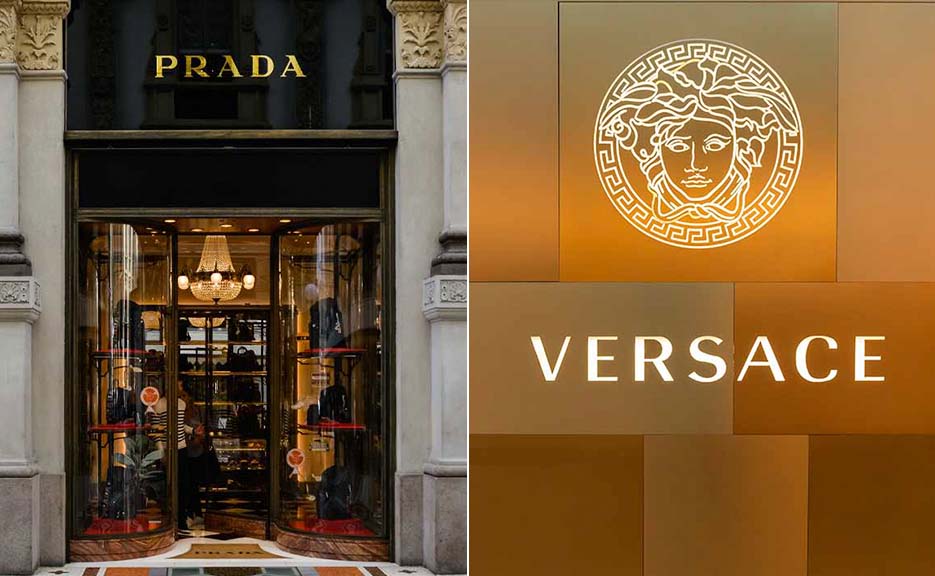 Montagem de fotos do Prada Group donon da Versace.