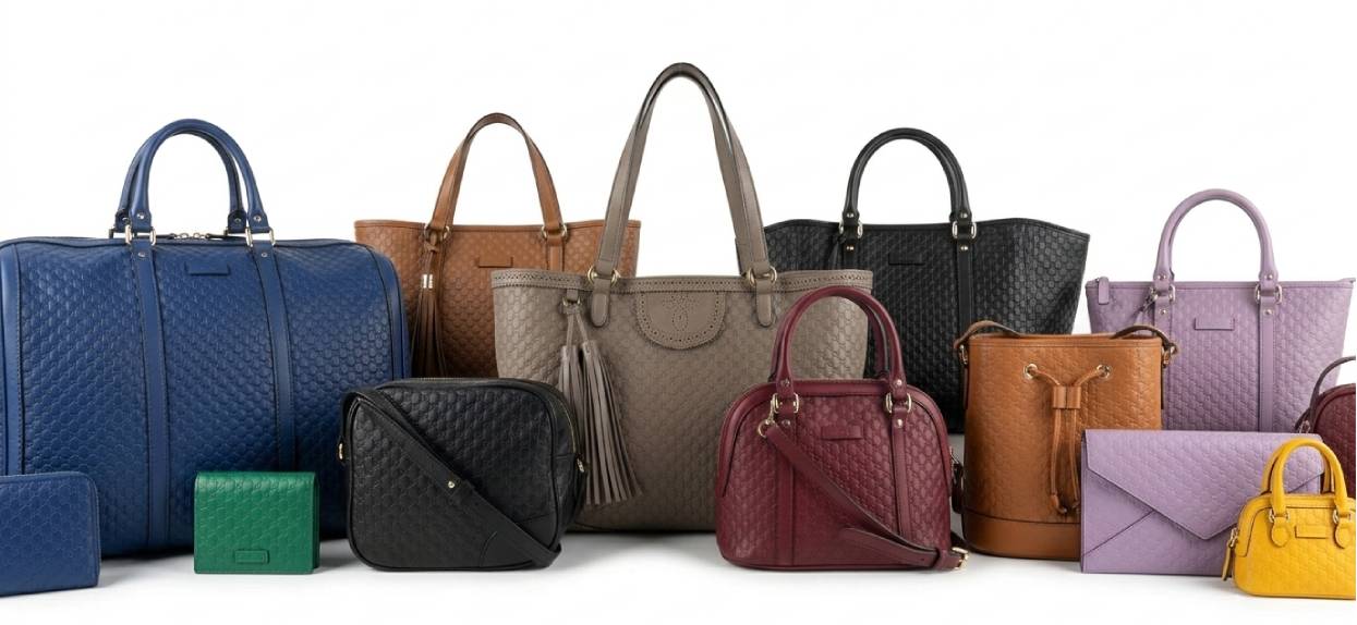 detalhe do couro microguccissima um dos materiais mais sofisticados da Gucci.