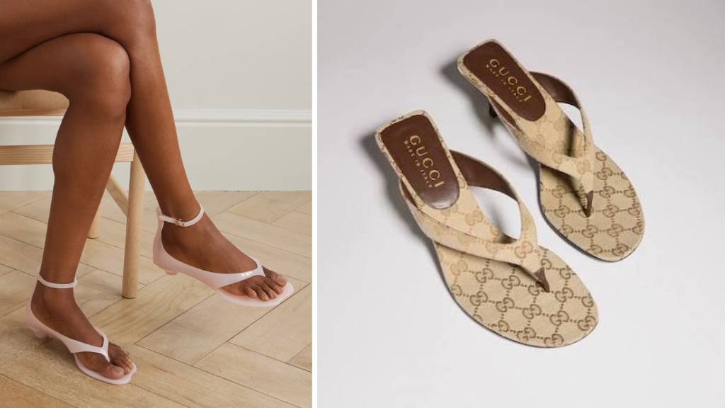 Sandália jelly da chloé e mule vittoria da Gucci que ajudaram a colocar as marcas entre as mais desejadas de 2026 na lyst index.