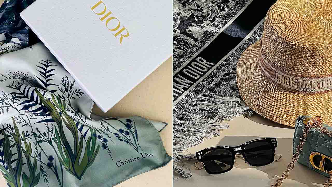 Lenços e outros acessórios da marca de luxo internacional Dior.