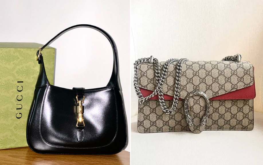 Foto das bolsas Jackie e Dionysus da Gucci, uma das marcas favoritas na second and week 2026.