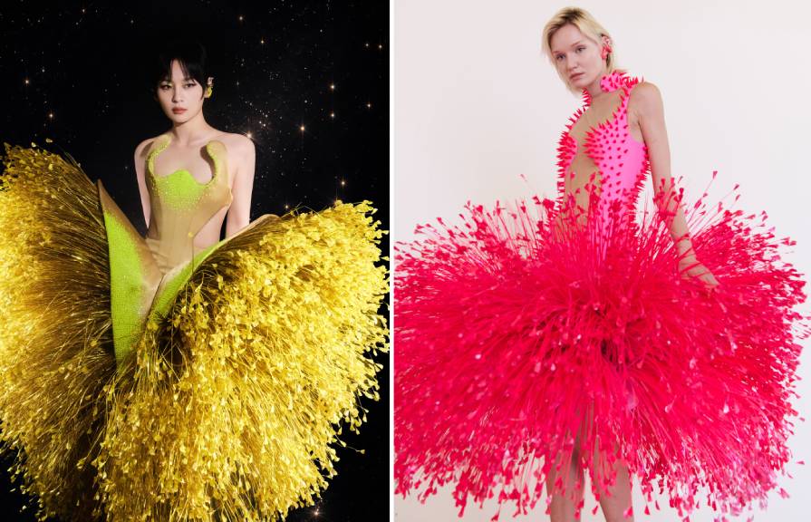 Vestidos de alta-costura upcycling da marca Kevin Germanier .