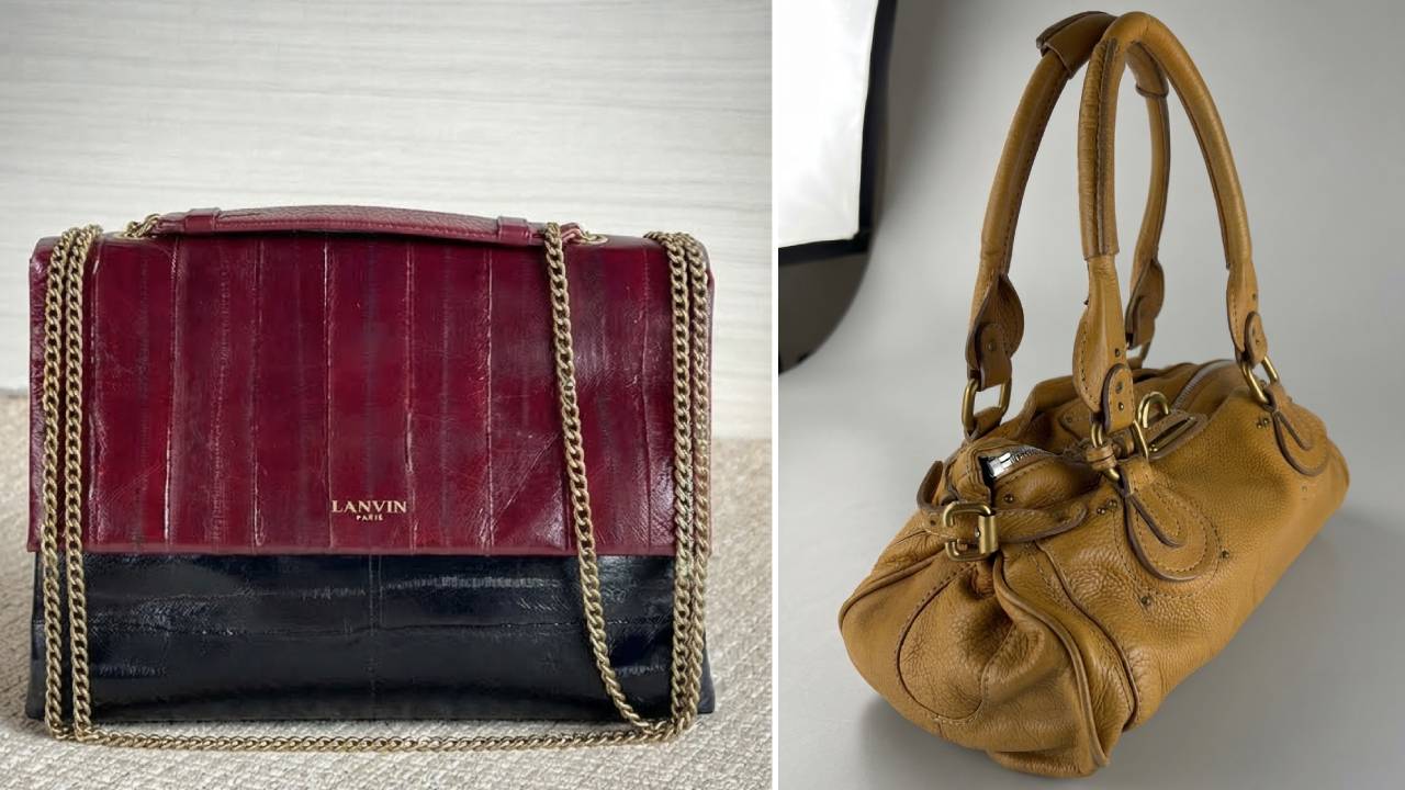 Bolsas de luxo archive fashion no mercado second hand: modelo Sugar da Lanvin e Paddington da Chloé.