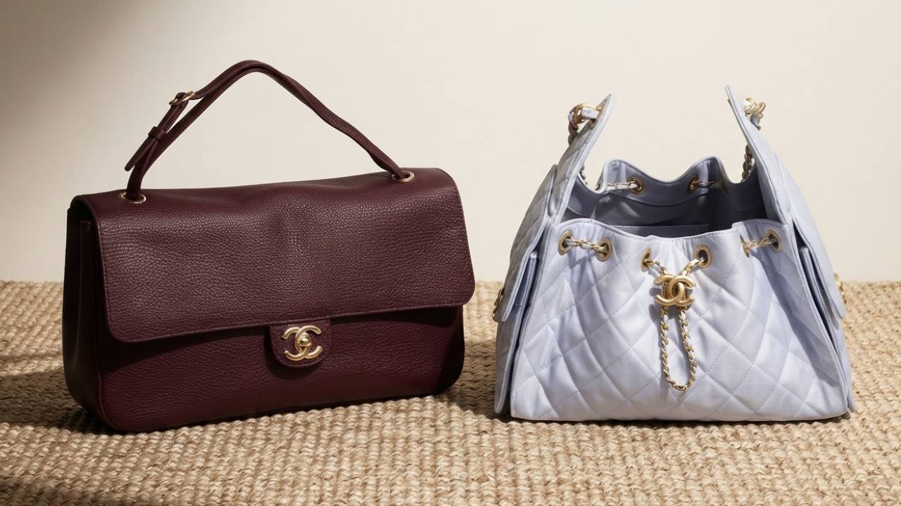 Foto das bolsas Chanel que tiveram aumento de preço em 2026; Chanel Maxi Flap (Souplissimo) e Chanel 25.