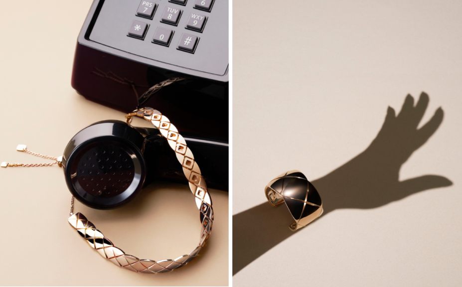 Fotos de gargantilha e bracelete de ouro 18k da Chanel, coleção Coco Crush.