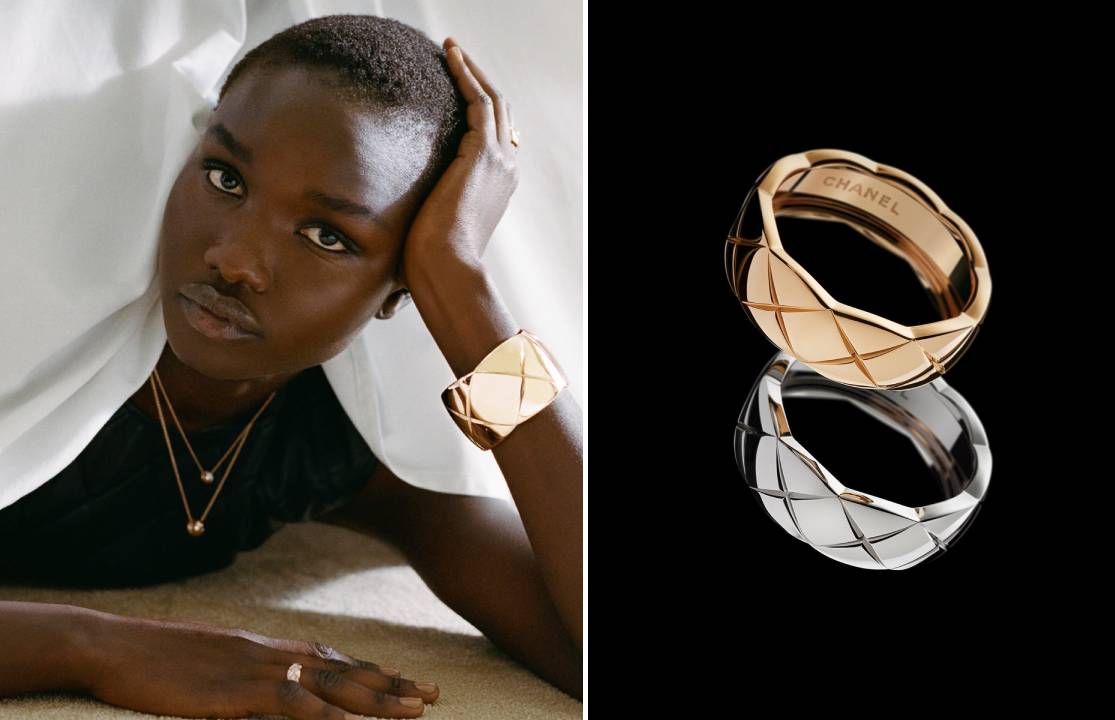 Pulseiras, colares e anéis de ouro 18k e ouro branco da linha Chanel Coco Crush.