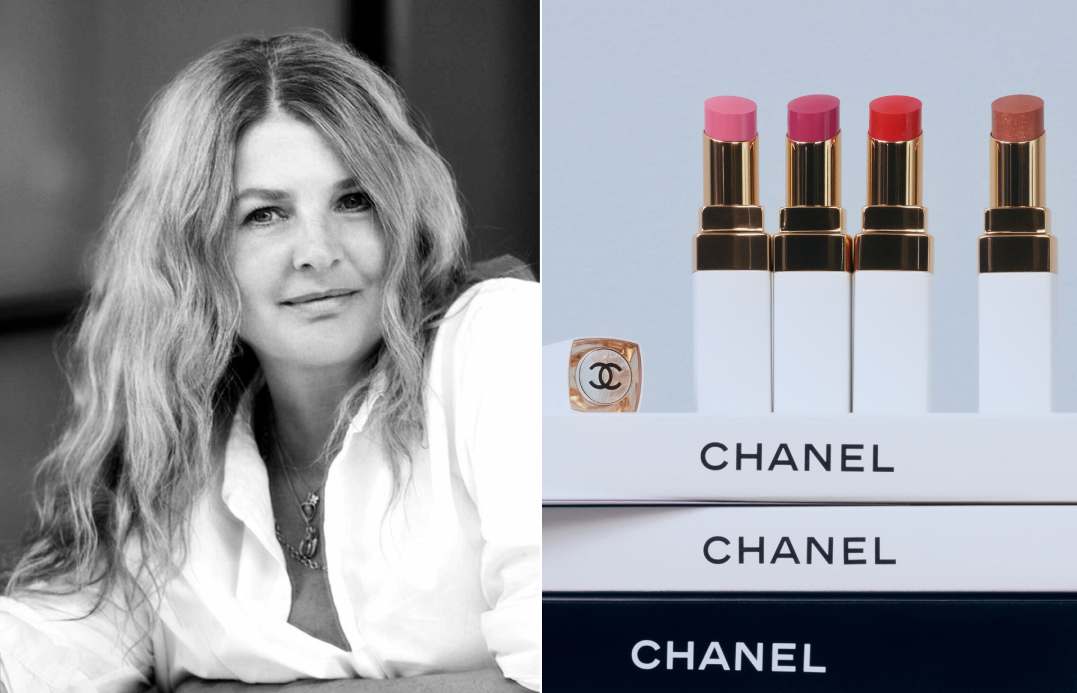 Foto de Lucia Pieroni a nova diretora criativa da Chanel Beauty ao lado de batons da marca.