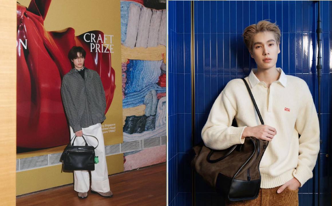 Fotos do novo embaixador da loewe, Phuwin Tangsakyuen em eventos da marca de luxo espanhola.