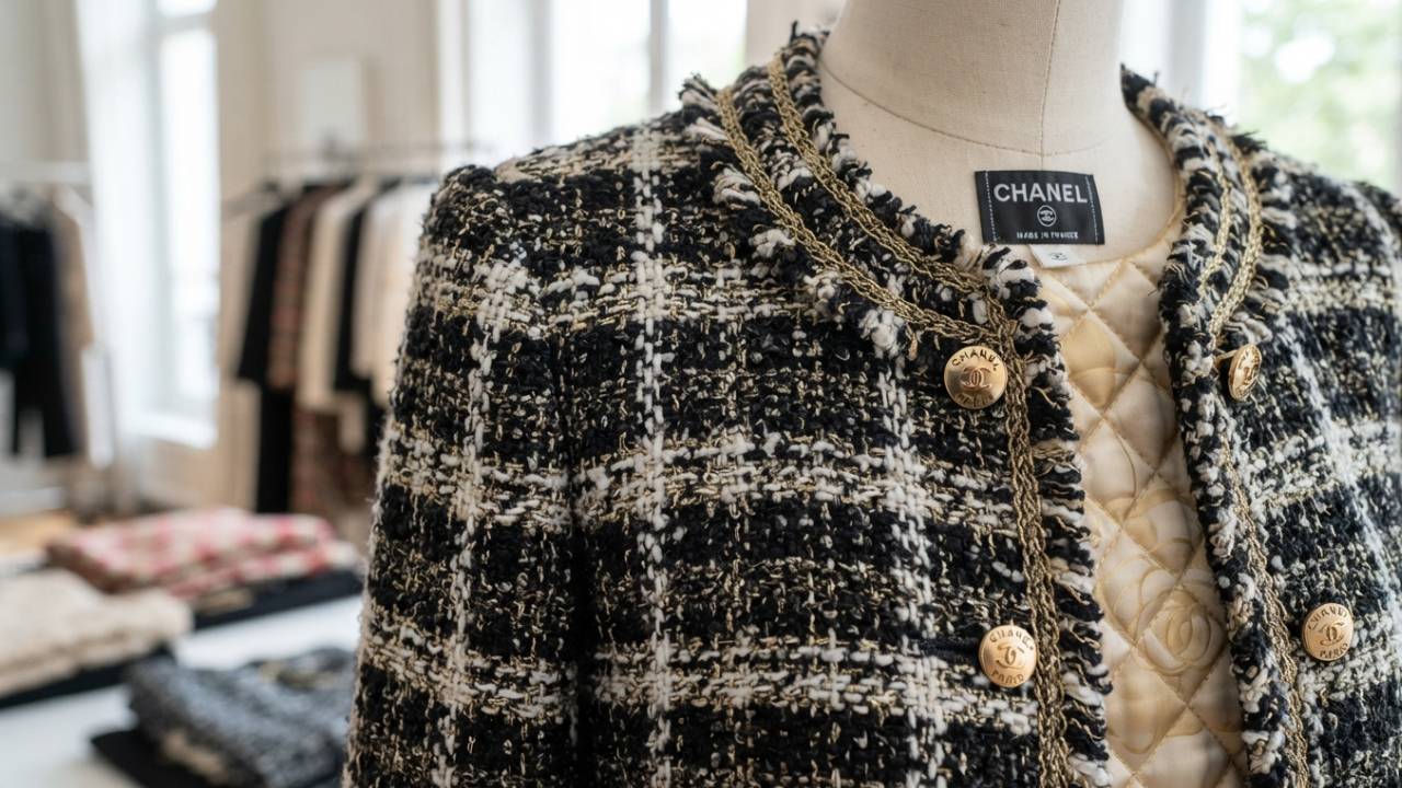 Casaco de tweed Chanel e outras roupas de grife seminovas no second hand online.